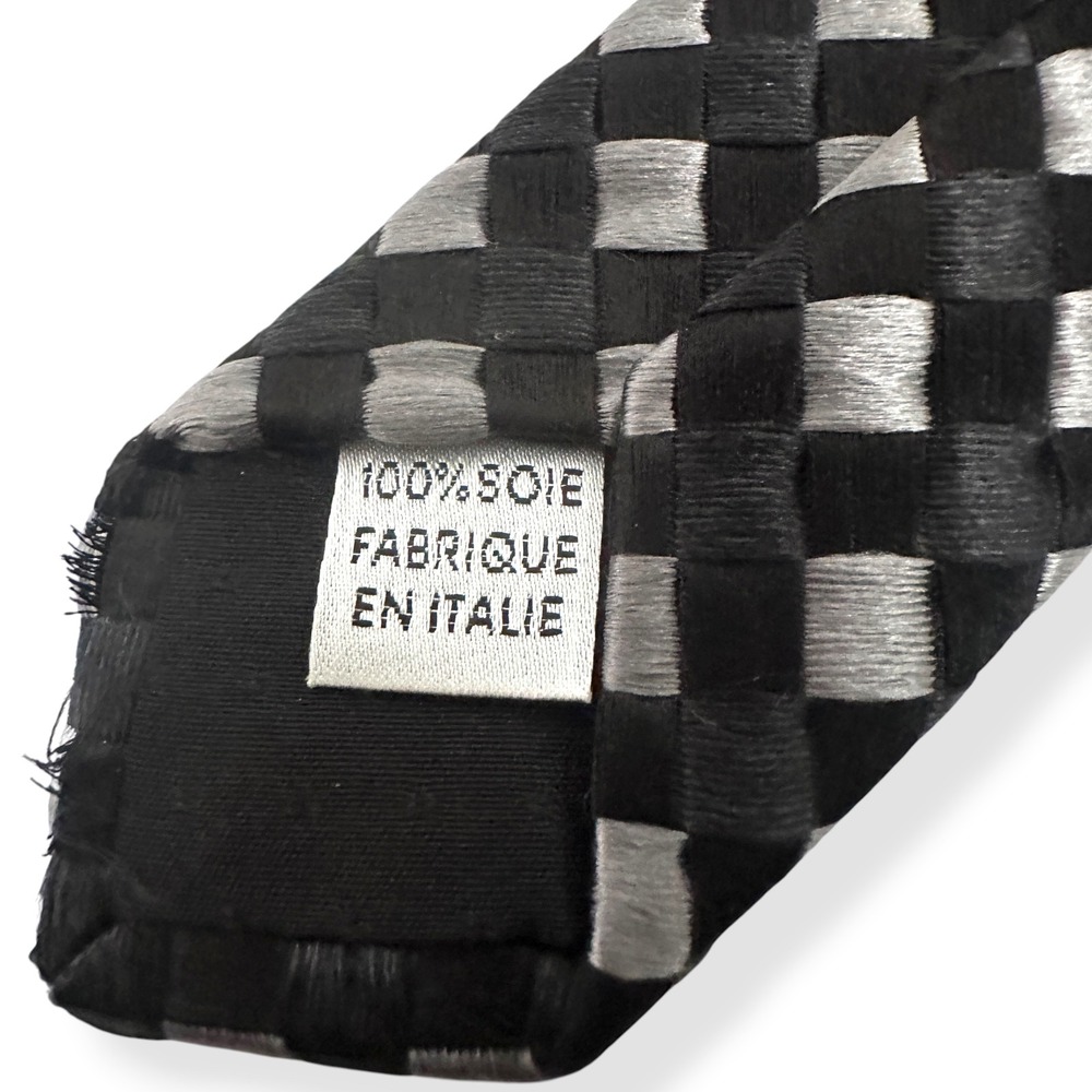 Yves Saint Laurent Rive Tie Silk Black Silver Checkered Textured Designer Men OS - Picture 6 of 7
